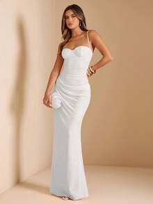 SHEIN BAE 女士夏季蕾丝网眼拼布连衣裙，适合毕业派对、婚礼宾客礼服、约会、宴会、派对、朋友聚会 - 白色 - 查看 3