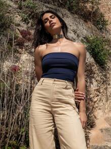 SHEIN X Sofía Suescun Maija 女士蓝色休闲夏季背心，不对称下摆性感日常装，适合音乐节、通勤风格 - 綠色 - 查看 3