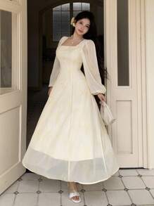 Modelyn 女士3D花卉腰部收腰黄色连衣裙 - 黃色 - 查看 1