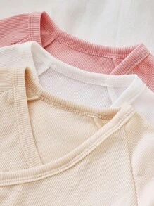 SHEIN 6pcs Newborn Solid Color Long Sleeve Top And Pants Set, Fashionable For Summer Fall Winter