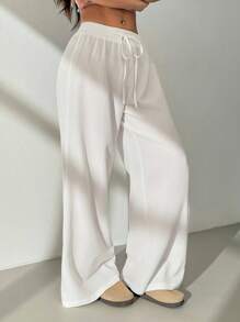 SHEIN PETITE 女士时尚百搭纯色宽松抽绳阔腿裤