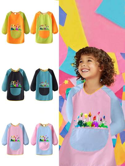 1/2/4 Packs Delantales de Arte para Niños, Delantales impermeables de manga larga para pintura infantil, para niños de 3 a 8 años, delantal de artista con bolsillo para pintura, cocina, comida, delantal infantil, delantal de cocina infantil