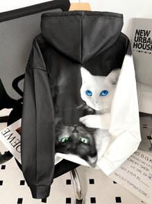 INAWLY 女士猫咪印花连帽长袖休闲运动衫、长袖上衣 - 白色 - 查看 2