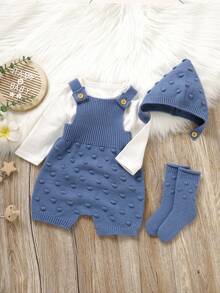SHEIN Baby Boy Casual Knit Romper, Autumn/Winter Knitted Baby Outfit Blue Blue Baby Outfit Baby Boy Winter Clothes Newborn Boy Clothes Baby Boy Blue Outfit Fall