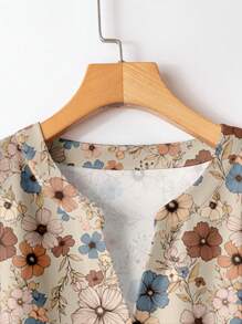 EMERY ROSE 2 件套女式花卉印花袖口衬衫配裤子，优雅款式，春秋季节，送给妈妈、老师、秋季的礼物