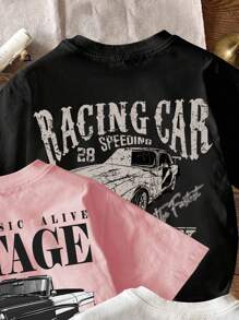 3pcs Tween Girls' Casual Minimalist Vintage Car Graphic White & Black T-Shirts, Suitable For Summer - Multicolor - View 5