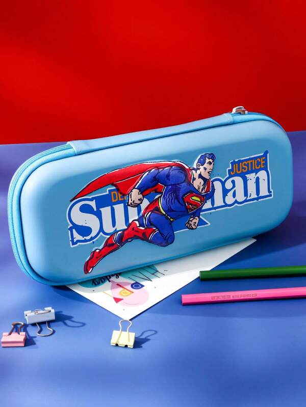 SUPERMAN X SHEIN Cartoon Figure Graphic Pencil Case, Flying , Multifunctional Pencil Case, Digital Printing Technology, Large Capacity Pencil Case Made Of EVA Material, Light Blue, Minimalist, Cartoon, Storage Pencil Case. ...