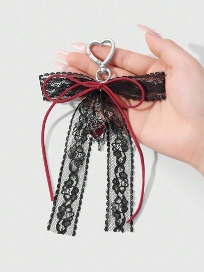 Kawaii 1 pièce Nœud en velours rétro Y2K style gothique double face, dentelle noire, goutte d'eau en cristal papillon DIY porte-clés pendentif, convient pour les femmes, port quotidien ou cadeau