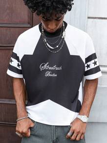 PAVTROS Áo thun nam in hình ngôi sao phối màu thời trang, quà tặng bạn trai chồng theo phong cách Rapper dạo phố thường ngày - Nhiều màu - Xem 2