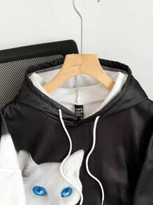 INAWLY 女士猫咪印花连帽长袖休闲运动衫、长袖上衣 - 白色 - 查看 5