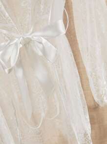 Charlaine Eyelash Lace Belted Teddy Bodysuit Lingerie With Robe Bridal Lingerie For Going Out - White - View 4