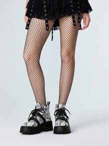 ROMWE Goth Women's Platform Lace-Up Short Boots Black Wedge Heel Boots Punk Dark Snakeskin Pattern Boots, Halloween