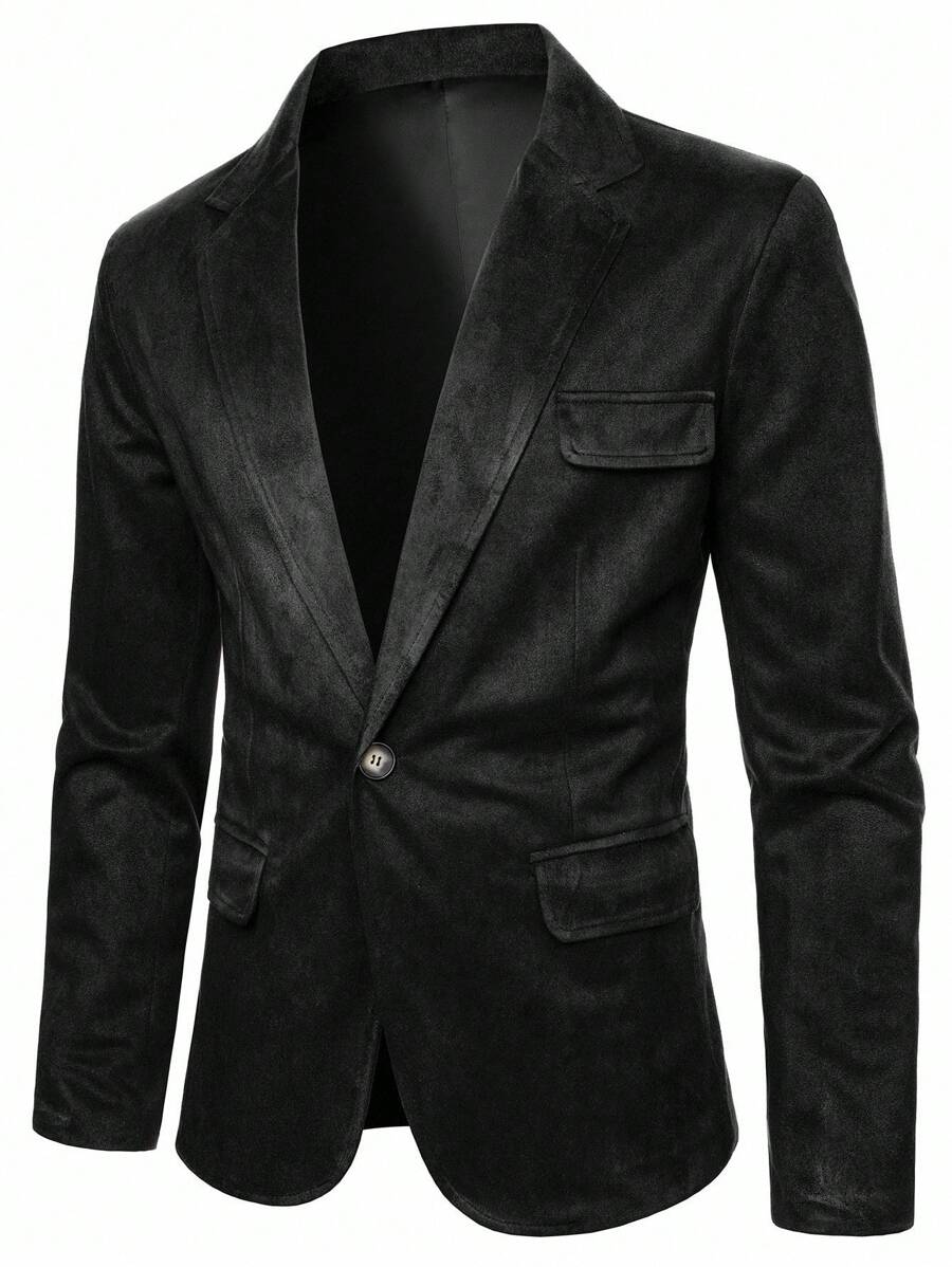Manfinity Mode Blazer de traje de negocios de unicolor con cuello de solapa para hombre - Negro - Ver 1