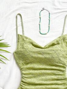Soleia Váy ngắn hở lưng, cổ nhún bèo, dây mảnh, màu vàng nhạt, thích hợp cho ngày lễ, hẹn hò, ngày lễ tình nhân, trà chiều, kỳ nghỉ, lễ hội âm nhạc, phong cách Bohemian - màu xanh lá - Xem 7