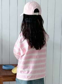 Dazy Kids Young Girls Casual Cute Striped Heart Print Long Sleeve T-Shirt