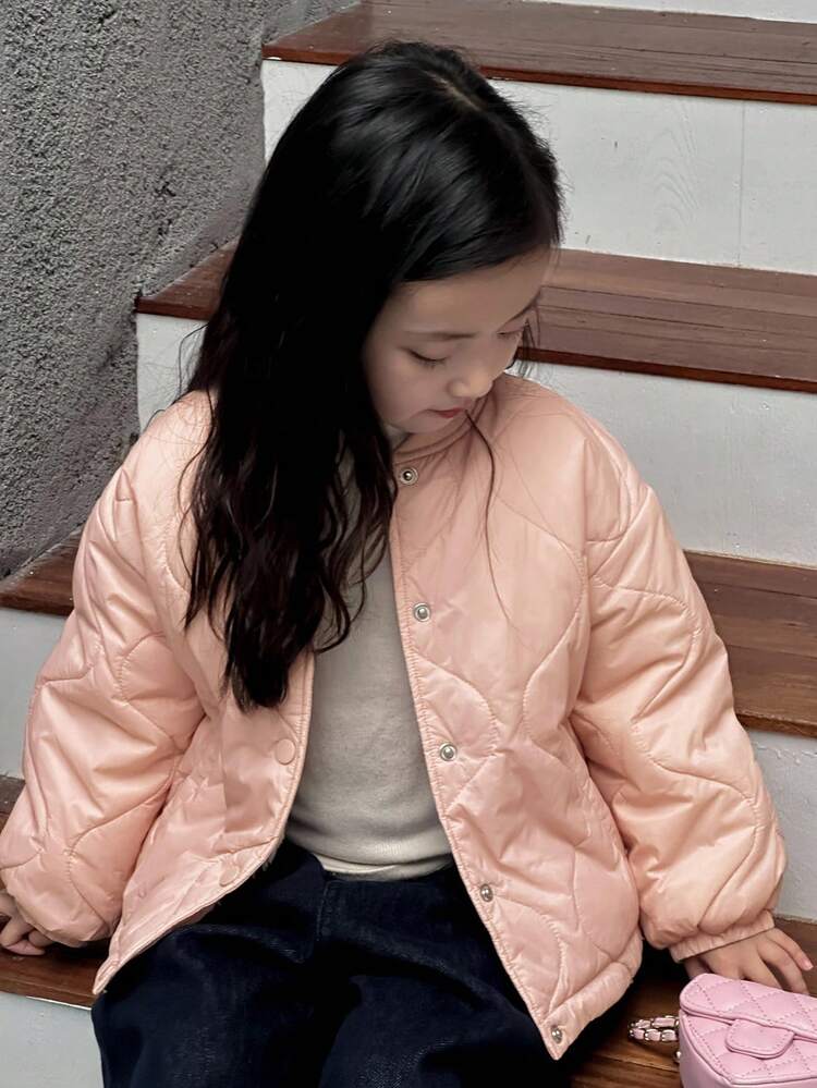 Young Girl Girls' Baseball Collar Padded Coat, Fall