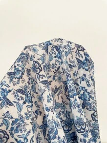 Comfortcana Vestido de talla grande de estilo casual de verano con lazo azul decorativo para vacaciones - Azul - Ver 6