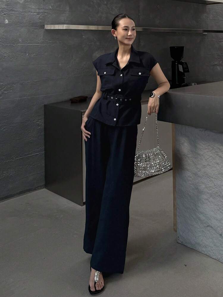 Women's Summer Fashion Solid Color Vest & Pants 2 Pieces Set