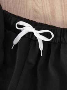 SHEIN Playful Pals 2 件幼儿男童连帽衫套装，秋冬新款长袖连帽卫衣和裤子套装，黑色连帽白色撞色拉链卫衣和黑色裤子，舒适休闲装适合日常穿着，兄弟姐妹套装 - 黑色 - 查看 4