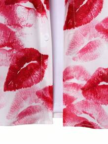 Manfinity KASUA 男士唇印短袖上衣和短裤，休闲沙滩装男士沙滩装套装度假套装男士 - 粉色 - 查看 5