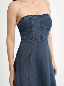 Daynim 女式休闲无袖不对称牛仔连衣裙 - 深色水洗藍 - 查看 5