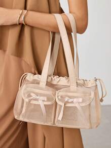 SHECARRY 时尚百搭甜美风格网眼单肩包、健身包 - 裸色 - 查看 1