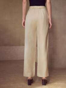 MOTF PREMIUM LINEN FOLD PLEATED SUIT PANTS - Apricot - View 3