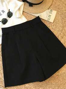 SHEIN 大码女式黑白格子休闲短裤，适合通勤、办公、休闲和户外活动（不含腰带） - 彩色 - 查看 4