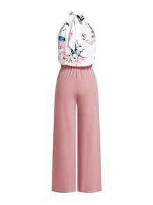 Ellevyn 女式花卉印花露背背心和裤子两件套休闲套装，夏季两件套女士粉色商务休闲女装女士办公室服装商务女装西方女装 Palazzo 女士机场服装教师女士教师服装女士教师服装女士教师服装女士夏季服装女士度假两件套西方女装职业女性服装女士商务休闲办公室服装粉色 - 粉色 - 查看 4