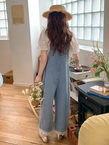 Hapijoa 青少年女孩日常休闲牛仔背带连体裤 - 藍色 - 查看 2