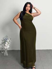 Firerie Damen Große Größen elegantes minimalistisches schickes Mode Alltags Basis Ins Stil professionelles Büro Pendler Influencer Musik Festival Strand Urlaub transparentes asymmetrisches Neckholder gerafftes Bodycon ärmelloses Kleid, Hochzeitsgast Kleid Damen