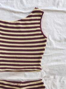 Soleia Bộ 2 chiếc áo len dệt kim sọc đỏ và trắng cổ bất đối xứng dành cho nữ mùa xuân/hè bó sát và quần short bó sát cạp siêu thấp, thích hợp cho tiệc tùng, giáng sinh, ngày lễ tình nhân, hẹn hò, bãi biển, du ngoạn, lễ hội hóa trang, lễ Phục sinh - Nhiều màu - Xem 5