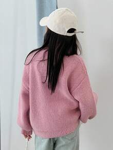 DAZY 青少年女孩字母图案落肩长袖圆领毛衣，秋季服装 - 粉色 - 查看 5