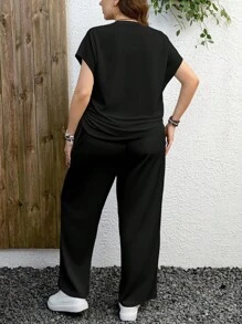 SHEIN LUNE 2 件加大码纹理粉色心形豹纹休闲简约套装，适合夏季 - 彩色 - 查看 2