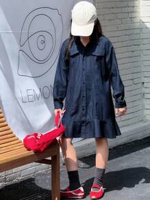 Dazy Kids Mädchen Denim Kleid mit Kragen und Langarm