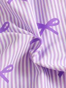 SHEIN 女童蝴蝶结条纹插肩袖荷叶边连体泳衣紫色泳衣长袖泳衣女童紫色泳衣女童长袖泳衣紫色泳装女童可爱淡紫色长袖连体泳衣，带蝴蝶结图案和荷叶边女童短款淡紫色泳衣，圆领拉链闭合可爱时尚长袖泳衣，自然腰线女童长袖泳衣女童紫色泳衣紫色蝴蝶结泳衣女童 - 淡紫色 - 查看 5