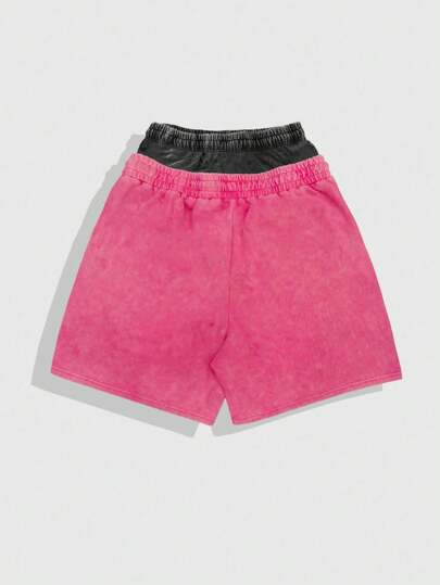 Prep Pantalones cortos casuales de hombre con estampado de letras y cintura con cordón, para verano