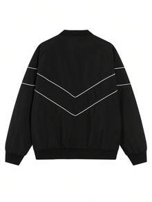 Manfinity Homme 男士条纹印花拉链休闲长袖夹克，黑色拉链夹克，男士拉链夹克，男士黑色拉链夹克，秋季 - 黑色 - 查看 2