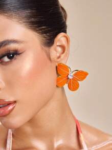 SHEIN SXY 垂坠锆石蝴蝶耳钉，适合日常佩戴 - 橘色 - 查看 4