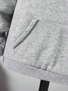 SHEIN Tween Boys' Contrast Striped Large Pocket Casual Hoodie Chic Outfits For Autumn/Winter Fall - Light Grey - View 4