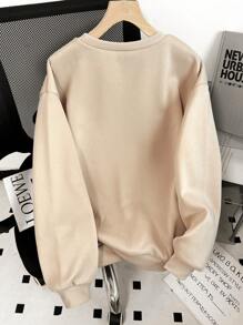 INAWLY Cartoon Graphic Thermal Lined Sweatshirt,Long Sleeve Tops Graduation,Back To School,Graduation,Teacher For Women,Back To School Pullover Fall Sweatshirt - Apricot - View 2