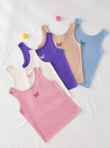 5件套女童简约优雅甜美蝴蝶刺绣舒适汗衫 - 彩色 - 查看 3