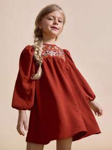 SHEIN Vestidos de manga larga bordados para niñas, otoño - Multicolor - Ver 4