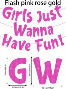 Neon-rosa Glitzer-Banner - "Einfach Spaß haben wollen" - Junggesellinnenabschied - Geburtstag - Übernachtungsparty - Pyjama-Party - Nachtausflug Dekorationen, Zubehör, Gastgeschenke und Geschenke