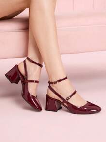 CUCCOO DOLLMOD CUCCOO Women's Fashion Mary Jane Chunky Heel Shoes For Christmas - Burgundy - View 2