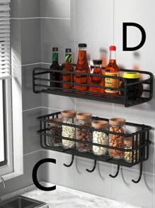 1 pieza Estante de almacenamiento montado en la pared de hierro moderno y negro hueco, estantería de almacenamiento para el baño para el hogar