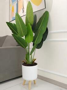 Bodenstehender runder Blumentopf mit Kräuter-Selbstbewässerungssystem, Drainage und Holzbeinen, Moderne Pflanzenpflege