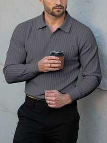 Manfinity Homme Áo thun polo nam tay dài màu trơn thường ngày đi làm Áo thun polo nam tay dài Áo thun polo nam có gân, Áo thun polo nam tay ngắn màu trơn, thường ngày & thời trang, phù hợp cho mùa thu Áo thun polo nam Áo thun polo nam Quần áo nam Áo thun polo nam, Áo thun polo nam tay ngắn dệt kim jacquard họa tiết hình học cao cấp, chặn màu, áo chơi golf, áo thun polo, mùa thu - Xám - Xem 4