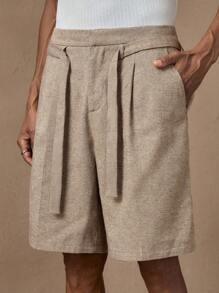 AKNOTIC 男士棕色梭织休闲宽松纯色松紧腰短裤，适合夏季、度假、日常搭配、聚会、情侣、男士礼物 - 深灰色 - 查看 2