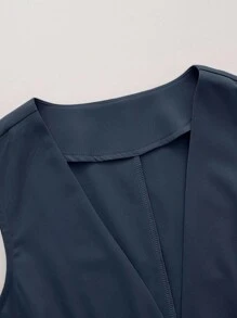 INAWLY Áo khoác cardigan không tay giản dị mới, áo nữ cỡ lớn ôm vừa vặn đa năng - Màu xanh hải quân - Xem 3